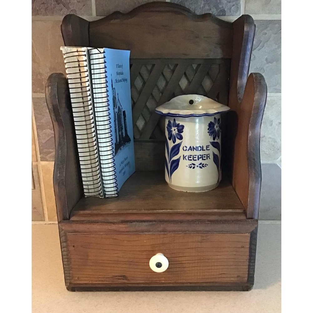 Vintage Rustic Wood Cookbook Holder Organizer Farmhouse Decor